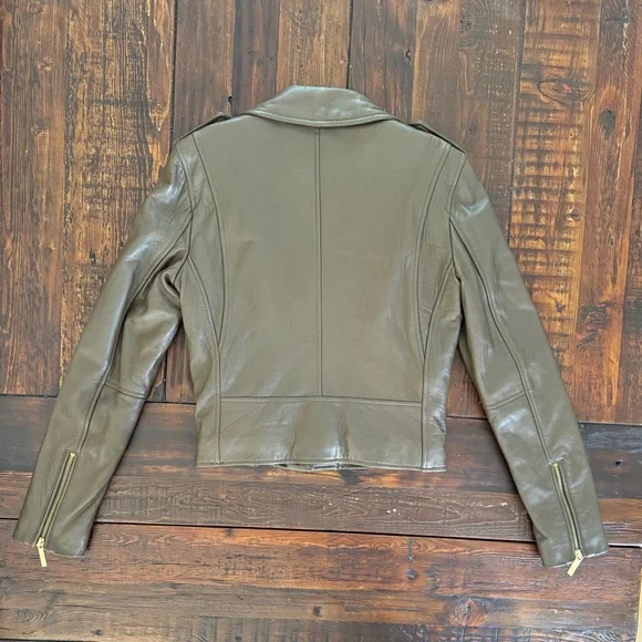 MICHAEL Michael Kors dark olive brown lamb leather moto jacket size S. EUC. - Picture 5 of 8
